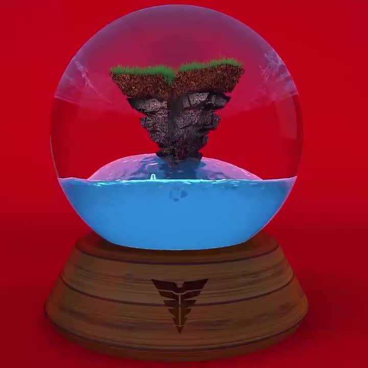 Render 3D de um globo de neve com uma ilha flutuante